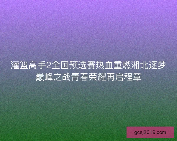 灌篮高手2全国预选赛热血重燃湘北逐梦巅峰之战青春荣耀再启程章